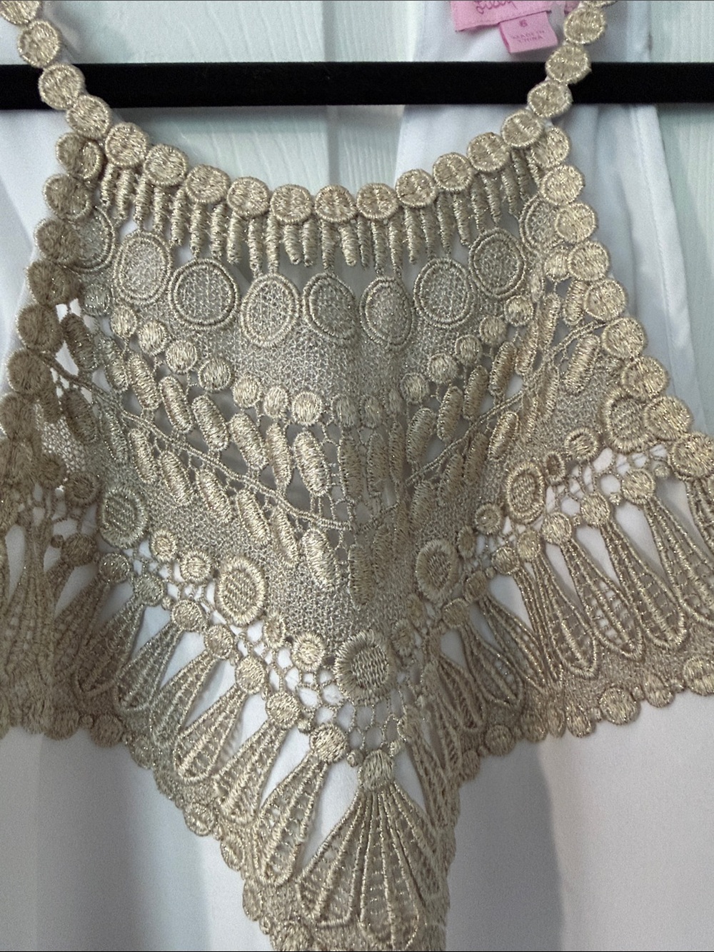 Lilly Pulitzer White Mini Dress with Gold Crochet Yoke - Picture 3 of 5